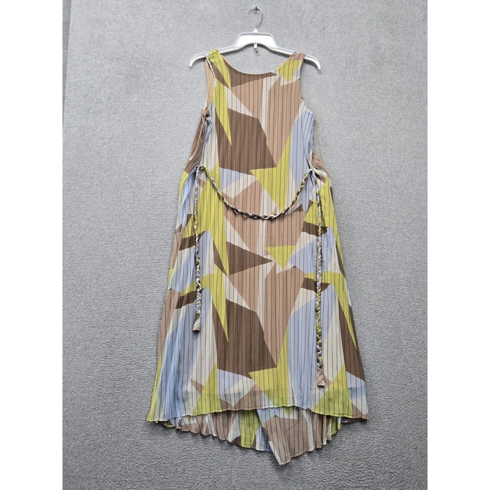 Nine West Women Dress XS Brown Abstract Geometric Sleeveless Pleated Midi NWT